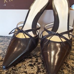 Antonio Melani Brown Leather Slide Heels